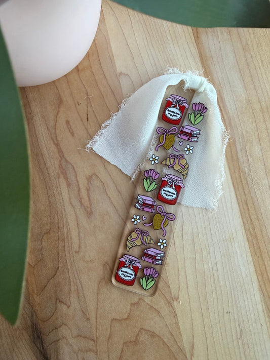 Books are My Jam Clear Acrylic Bookmark with Chiffon Ribbon