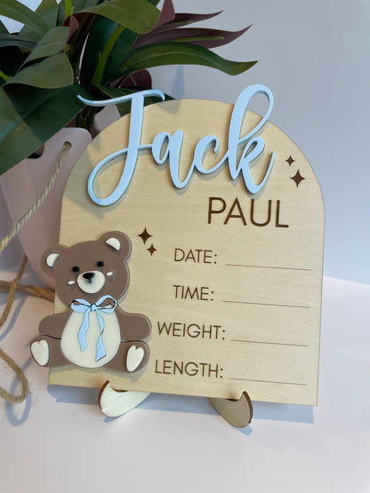 Custom Baby Announcement Teddy Bear Sign