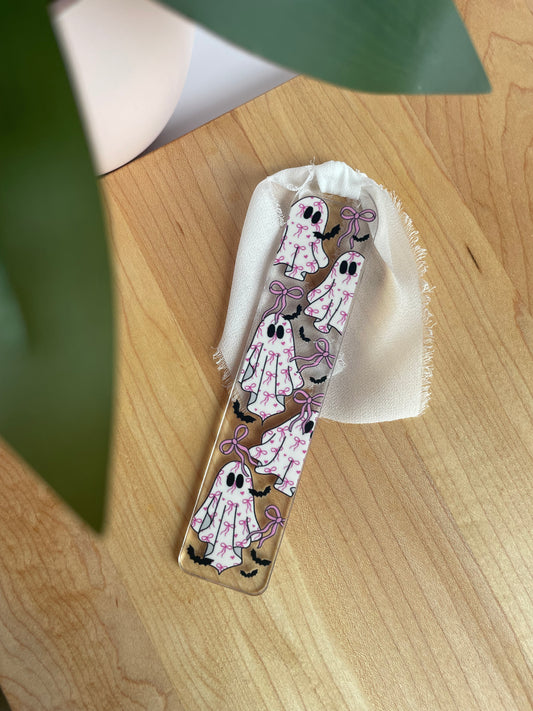 Beautiful Bow Ghosts Clear Acrylic Bookmark with Chiffon Ribbon