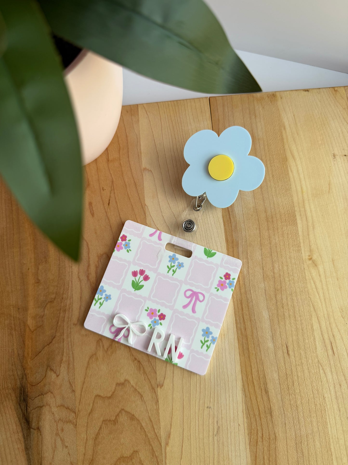 Checkered Floral Badge Reel and Backer Bundle