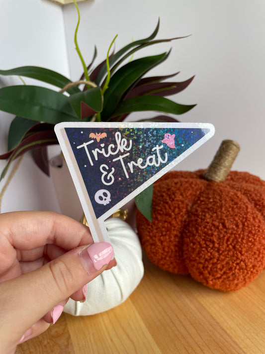 Trick & Treat Pendant Flag Sparkly Glossy Sticker