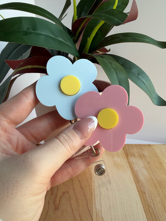 Pink/Blue Daisy Flower Acrylic Badge Reel