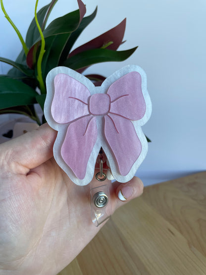 Pearl Pink and White Bow Acrylic Badge Reel
