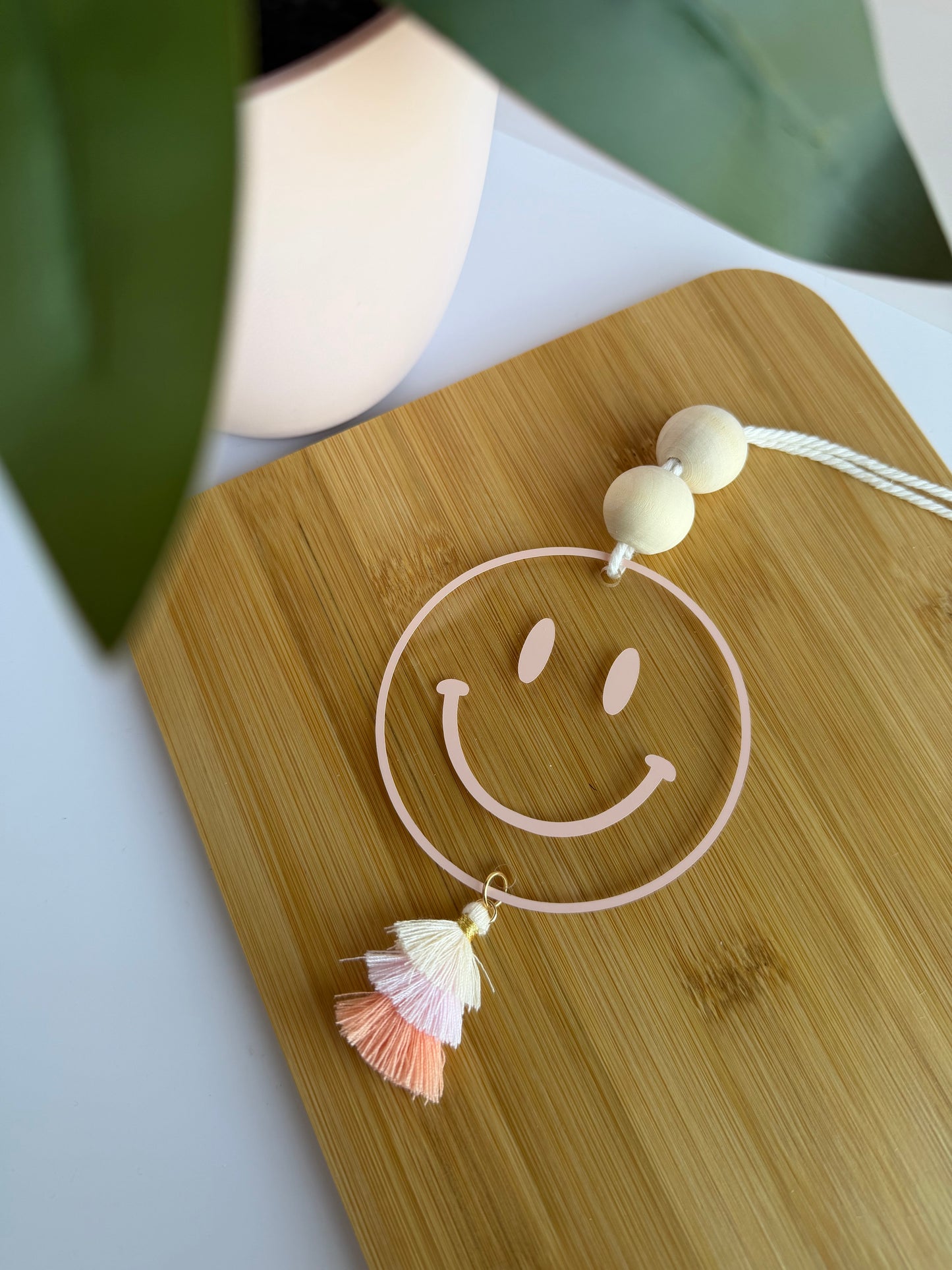 Smiley Face Acrylic Rear View Mirror Car Charm
