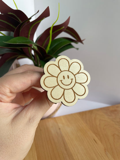 Smiley Daisy Wooden Car Vent Clip