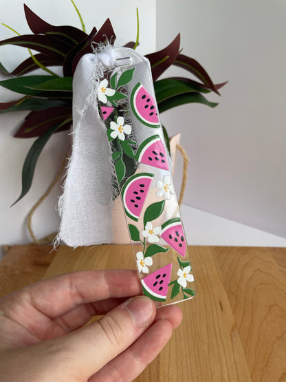 Summer Watermelons Clear Acrylic Bookmark with Chiffon Ribbon