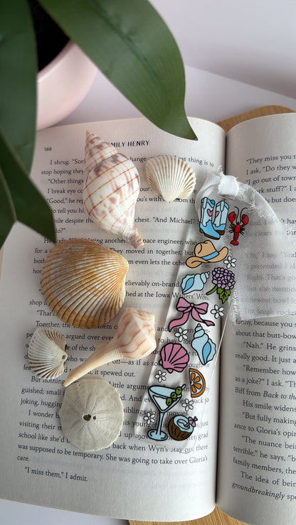 Coastal Girlie Clear Acrylic Bookmark with Chiffon Ribbon
