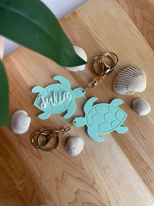 Custom Turtle Keychain with Gold Features