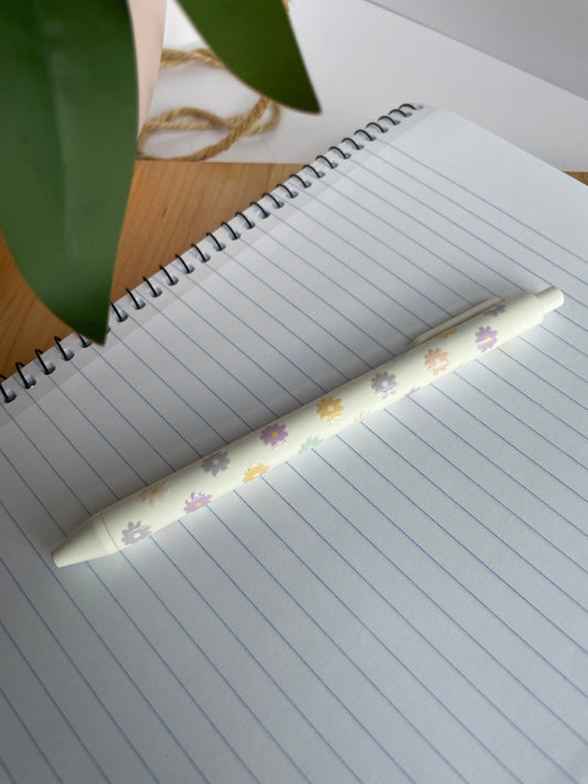 Colorful Flowers Black Ballpoint Pen