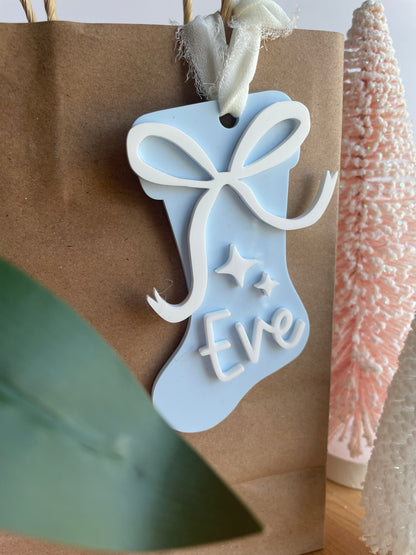 Holiday Stocking Custom Name Gift Tag with Chiffon Ribbon