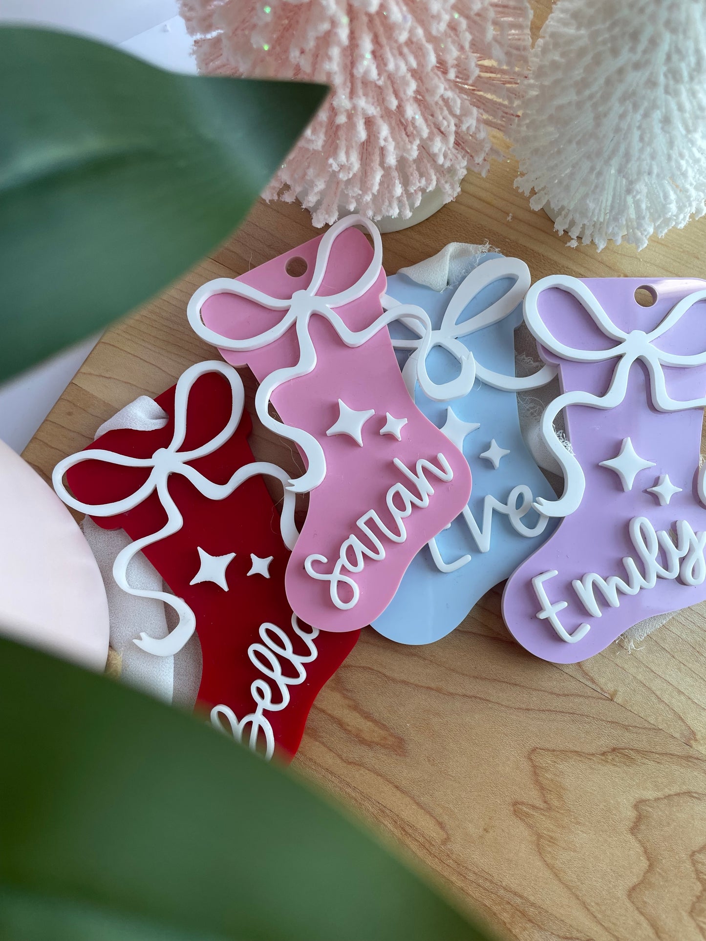 Holiday Stocking Custom Name Gift Tag with Chiffon Ribbon