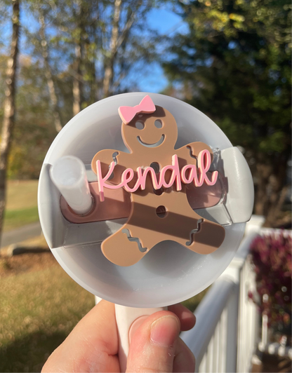 Adorable Gingerbread with Bows Custom Name 30 and 40 ounce Stanley Topper for Waterbottles