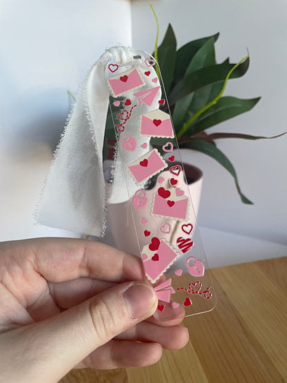 Love Letters Clear Acrylic Bookmark with Chiffon Ribbon