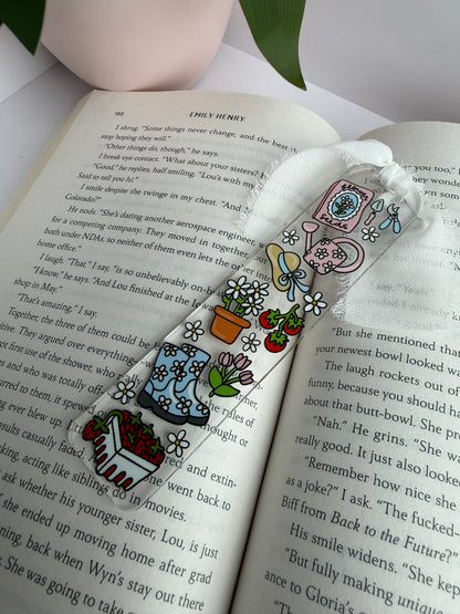 Happy Garden Acrylic Bookmark with Chiffon Ribbon