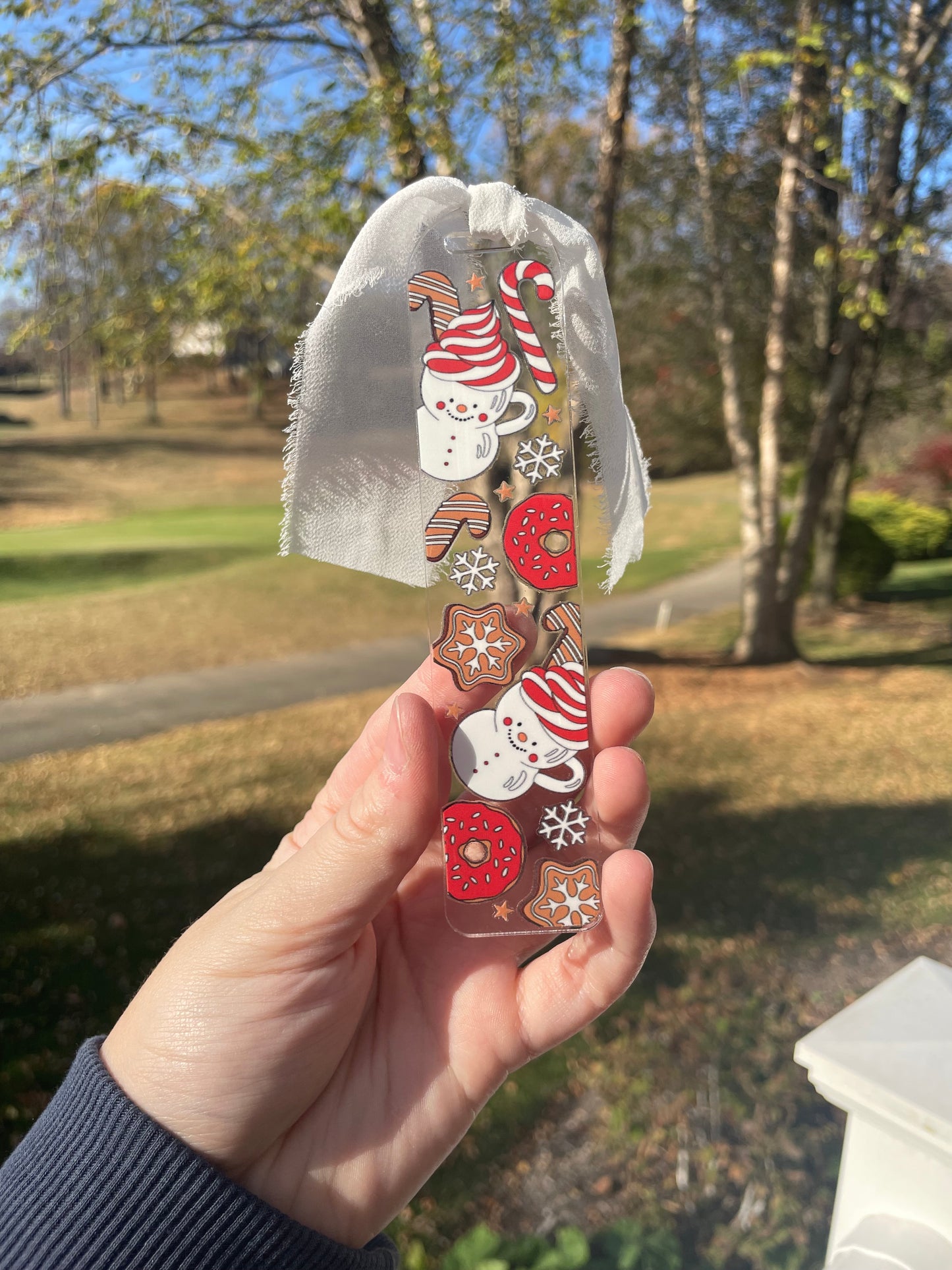 Hot Chocolate and Cookies Clear Acrylic Bookmark with Chiffon Ribbon