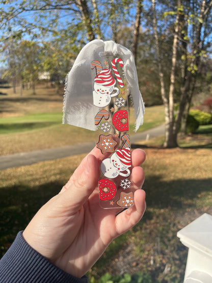 Hot Chocolate and Cookies Clear Acrylic Bookmark with Chiffon Ribbon