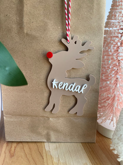Custom Reindeer Gift Tag with Red and White Twine