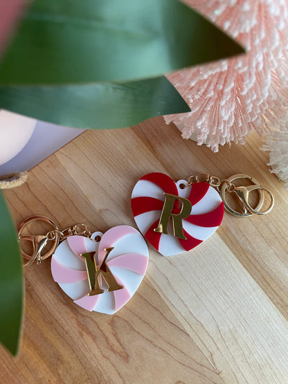 Peppermint Heart Keychain with Gold Features