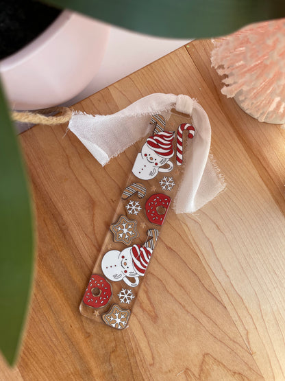Hot Chocolate and Cookies Clear Acrylic Bookmark with Chiffon Ribbon