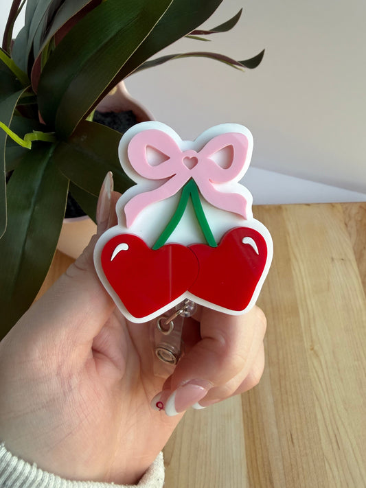 Cherries with a Bow Acrylic Badge Reel