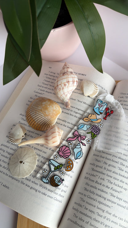 Coastal Girlie Clear Acrylic Bookmark with Chiffon Ribbon