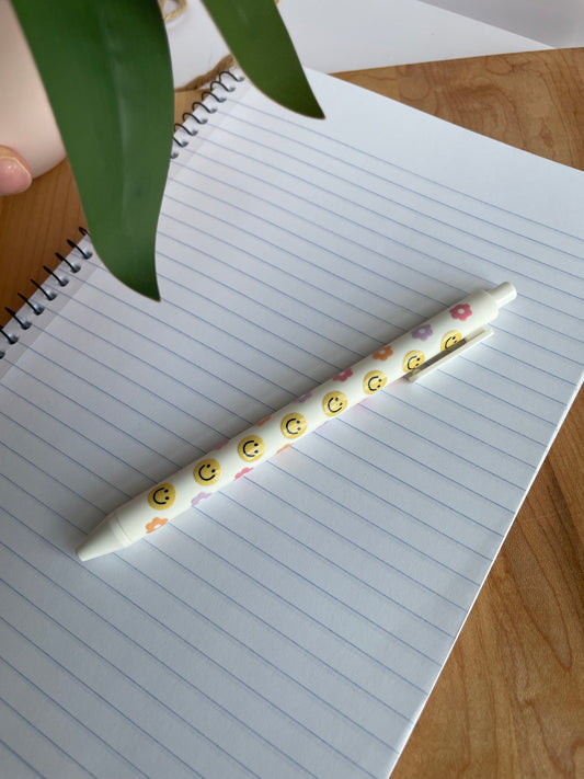 Groovy Smileys and Flowers Black Ballpoint Pen