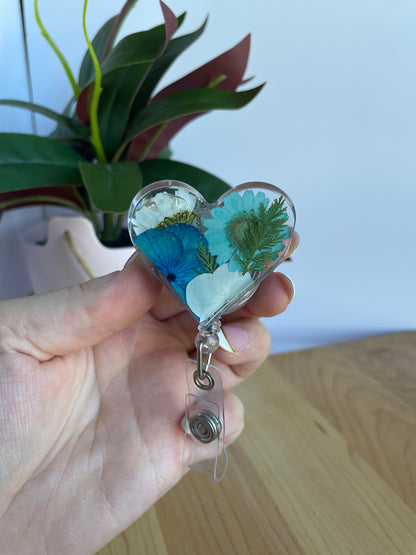 Dried Flower Heart Badge Reel
