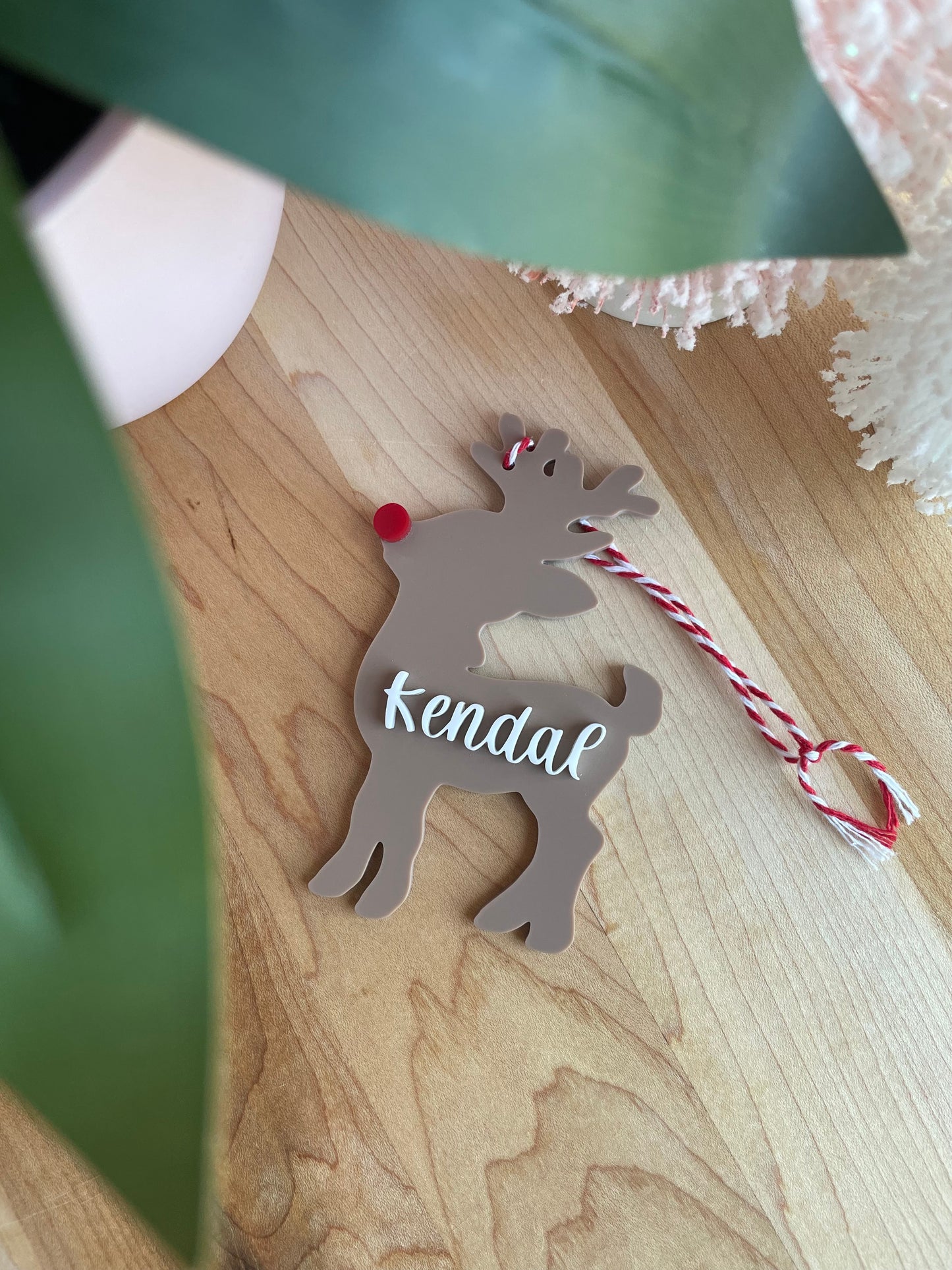 Custom Reindeer Gift Tag with Red and White Twine