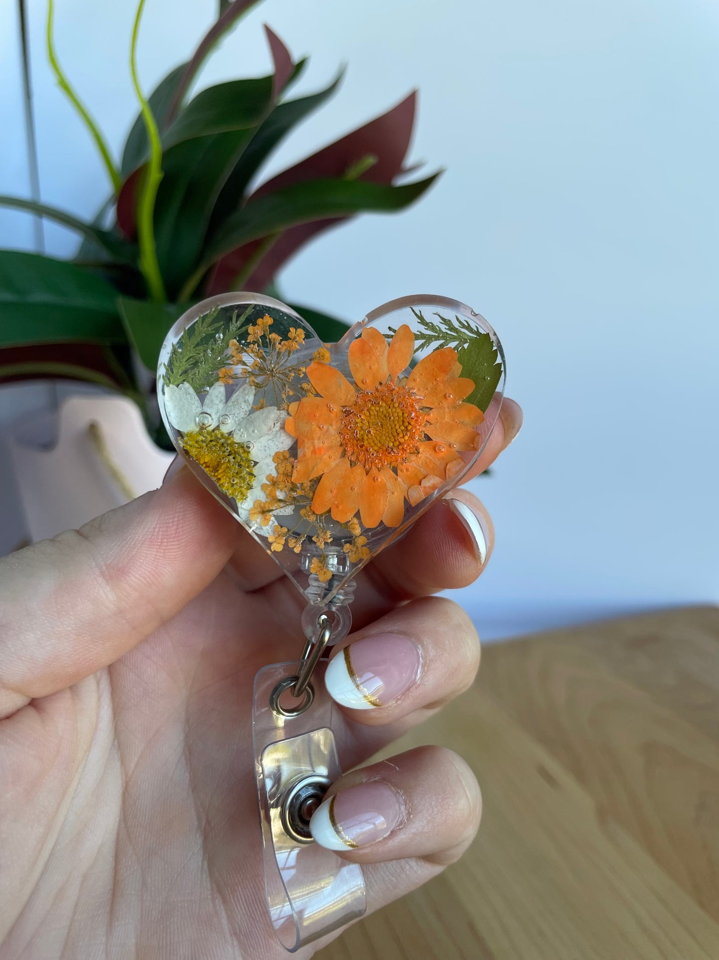 Dried Flower Heart Badge Reel