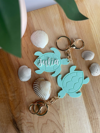 Custom Turtle Keychain with Gold Features