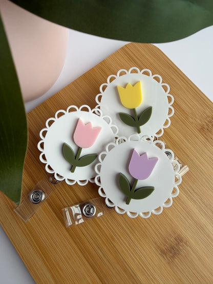 Scalloped Tulip Acrylic Badge Reel