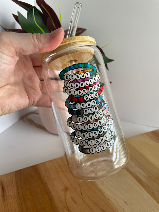 Swiftie Bracelets Glass Cup with Bamboo Lid and Glass Straw