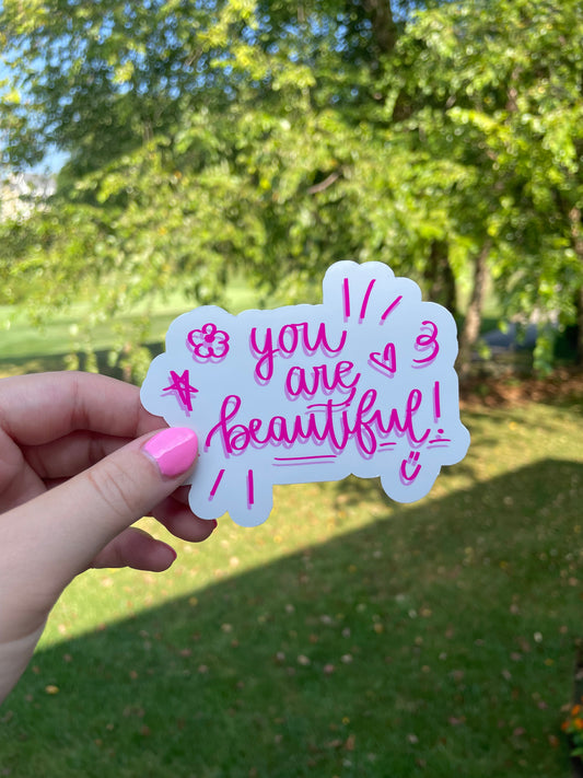 You Are Beautiful Doodles Matte Die Cut Sticker