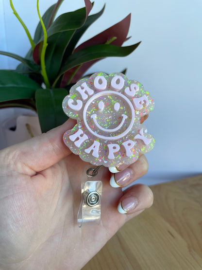 Colorful Choose Happy Acrylic Badge Reels