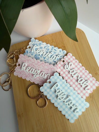 Scalloped Name Acrylic Keychain with Gold Features