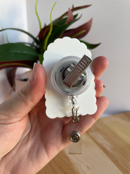 Scalloped Blue Stripe Bow Badge Reel