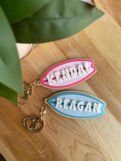 Custom Colorful Surfboard Keychain with Gold Features