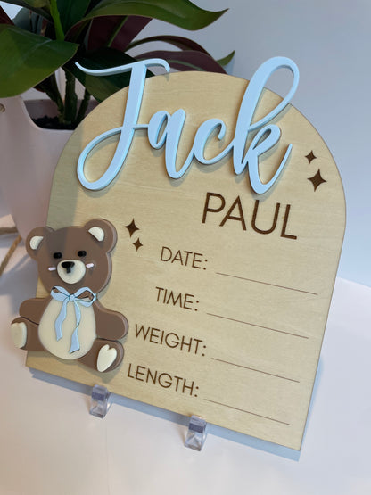 Custom Baby Announcement Teddy Bear Sign