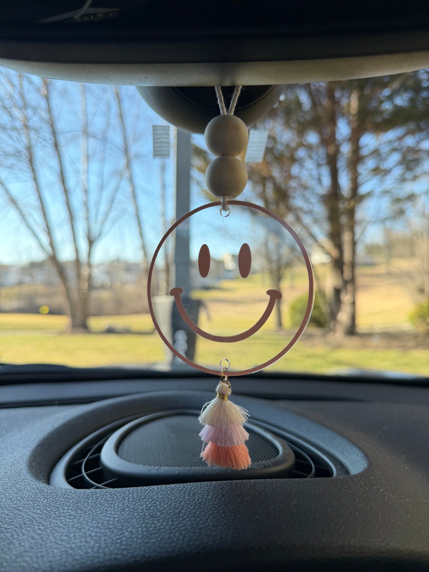 Smiley Face Acrylic Rear View Mirror Car Charm