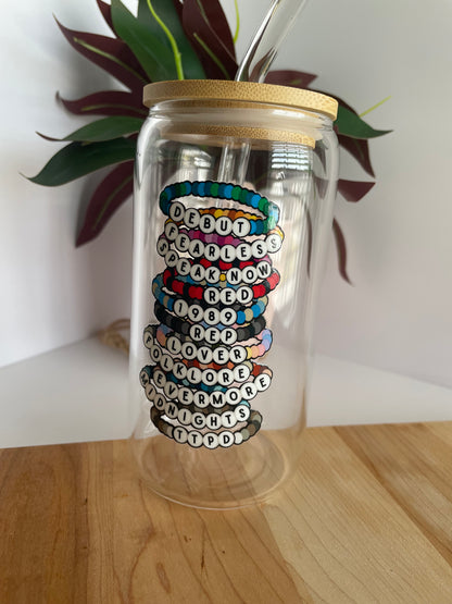 Swiftie Bracelets Glass Cup with Bamboo Lid and Glass Straw