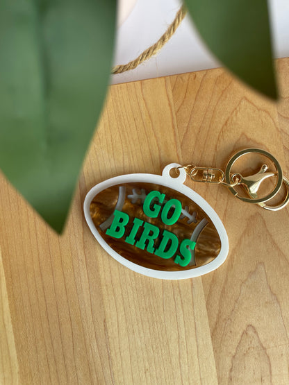 Go Birds Eagles Football Acrylic Keychain with Gold Features