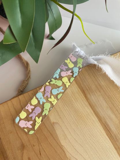 Easter Peeps Clear Acrylic Bookmark with Chiffon Ribbon