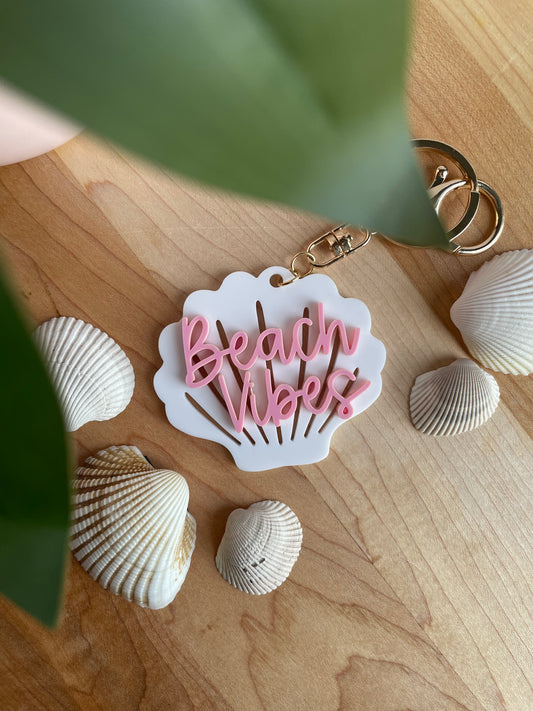 Beach Vibes Seashell Acrylic Keychain with Gold Features