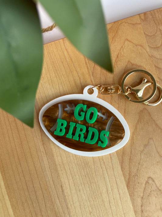 Go Birds Eagles Football Acrylic Keychain with Gold Features