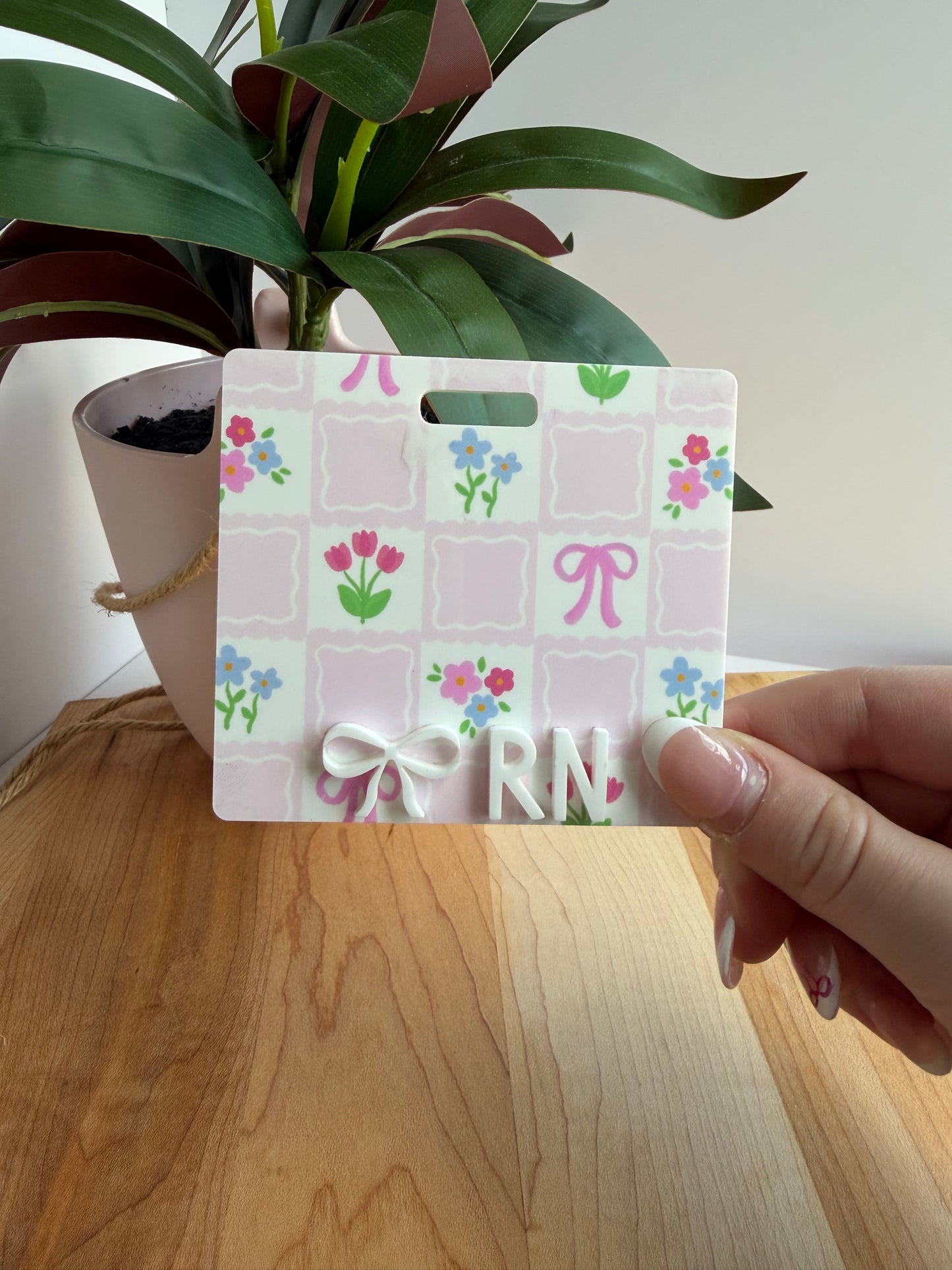 Checkered Florals Custom Acrylic Badge Backer