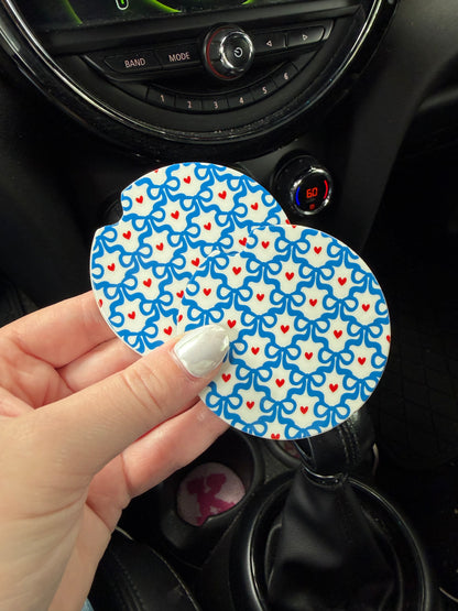 Navy Bows and Red Hearts Car Coasters