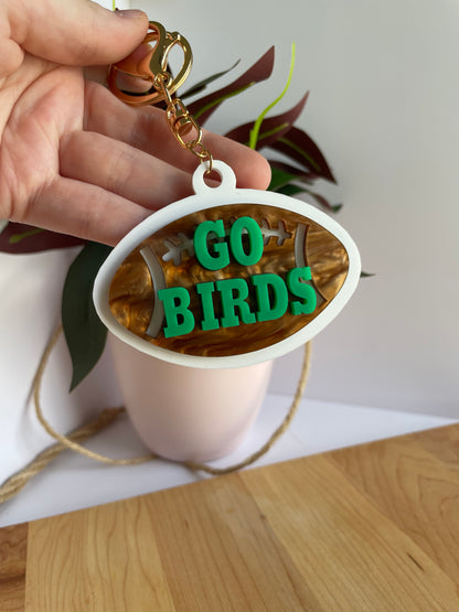 Go Birds Eagles Football Acrylic Keychain with Gold Features