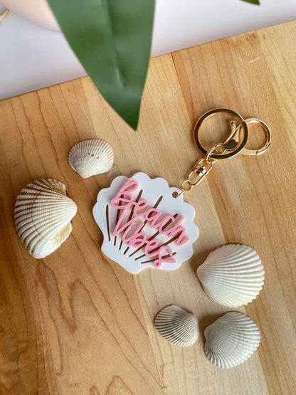 Beach Vibes Seashell Acrylic Keychain with Gold Features
