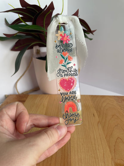 Positive Affirmations Clear Acrylic Bookmark with Chiffon Ribbon