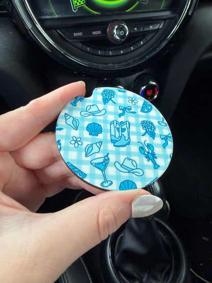 Blue Coastal Checkered Car Coasters